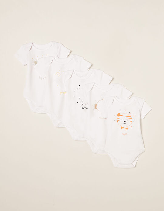5 Short-Sleeved Bodysuits for Babies 'Cute Animals', White