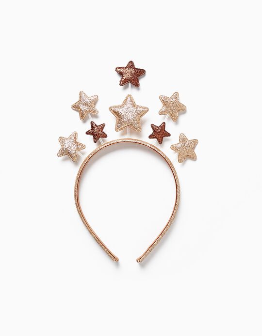 Headband with Stars and Glitter for Girls, Gold