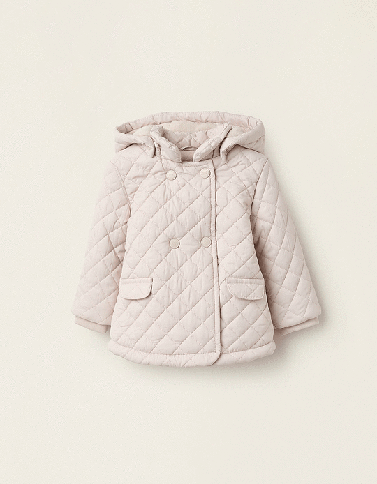 Buy Online Padded Jacket with Removable Hood for Newborn Girls, Beige