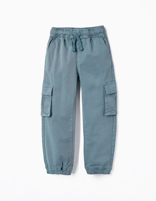 Cotton Cargo Trousers for Boys, Blue