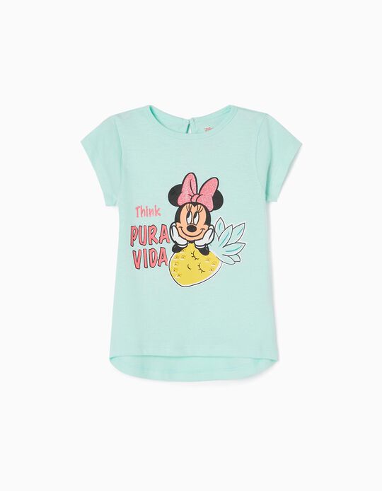 T-shirt de Algodão para Bebé Menina 'Minnie Pura Vida', Verde Água