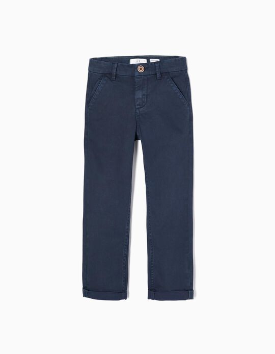 Pantalón Chino de Algodón para Niño 'Slim Fit', Azul Oscuro