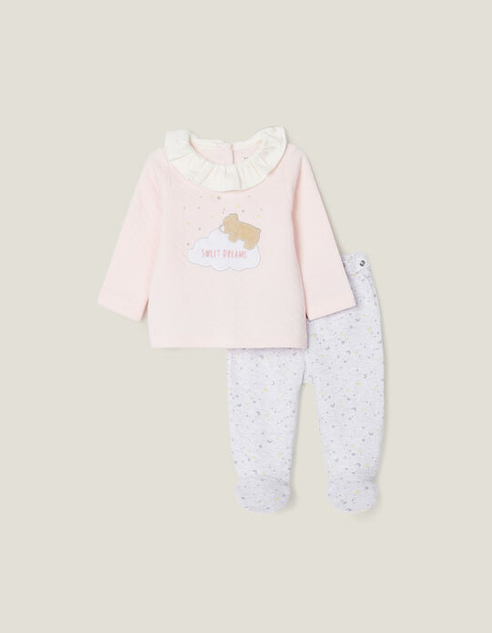 2 in 1 Pyjamas for Newborn Baby Girls 'Sweet Dreams', Pink/Grey