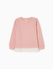  Cotton Sweatshirt with Broderie Anglaise, Pink/White