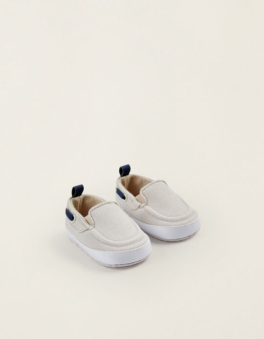 Fabric and Leather Deck Shoes for Newborn Boys, Light Grey
