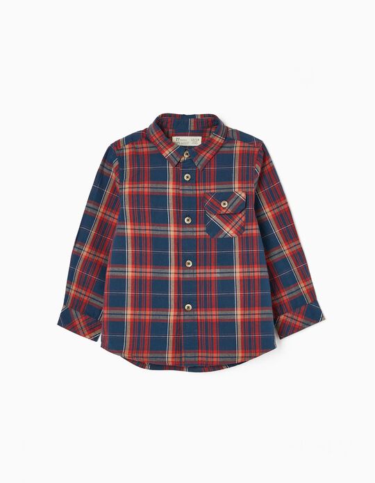 Cotton Plaid Shirt for Baby Boys, Blue/Red