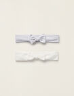 Pack of 2 Hair Ribbons with Bow for Newborn Girls, White/Light Grey