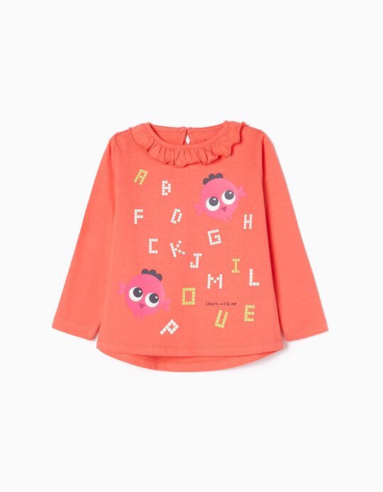 Long Sleeve Cotton T-shirt for Baby Girls 'Letters', Coral