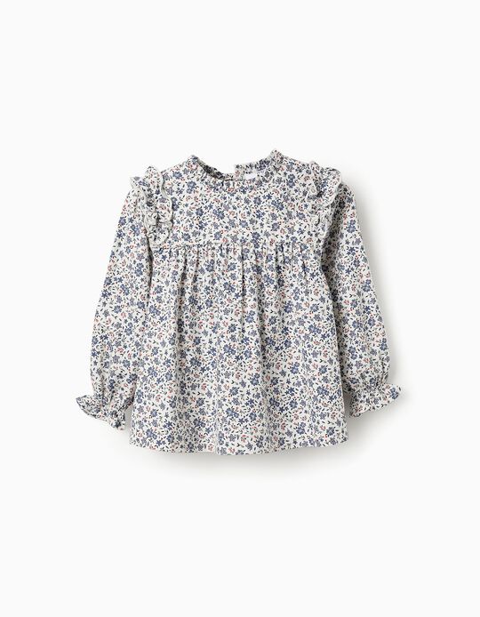 Comprar Online Blusa floral em Algodão para Bebé Menina, Branco/Azul/Vermelho