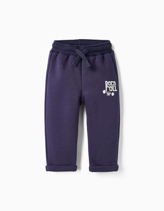 Joggers for Baby Boy 'Born to Roll', Dark Blue