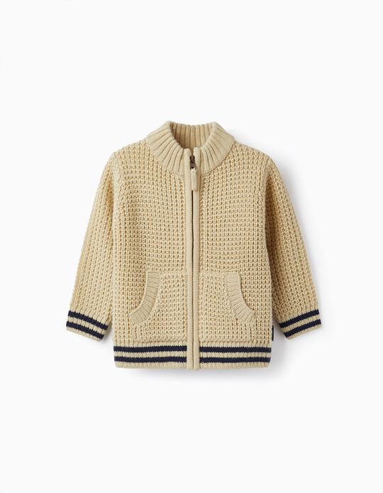 Knit Striped Jacket for Baby Boys, Beige