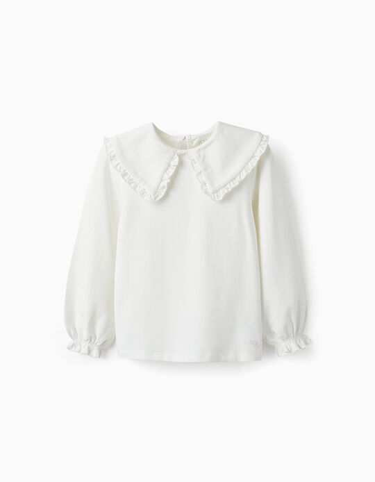 Long Sleeve T-shirt with Ruffles for Girls, White