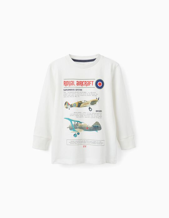 T-shirt em Algodão para Menino 'Aviões', Branco