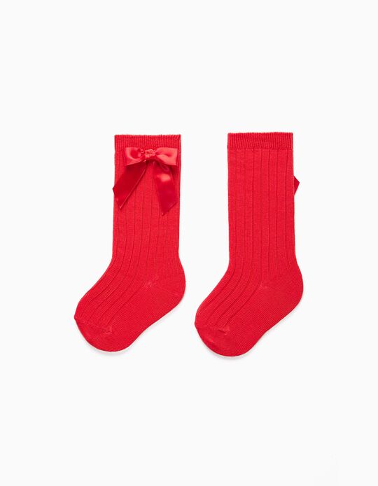 Knee-High Socks with Bow for Baby Girls, Red
