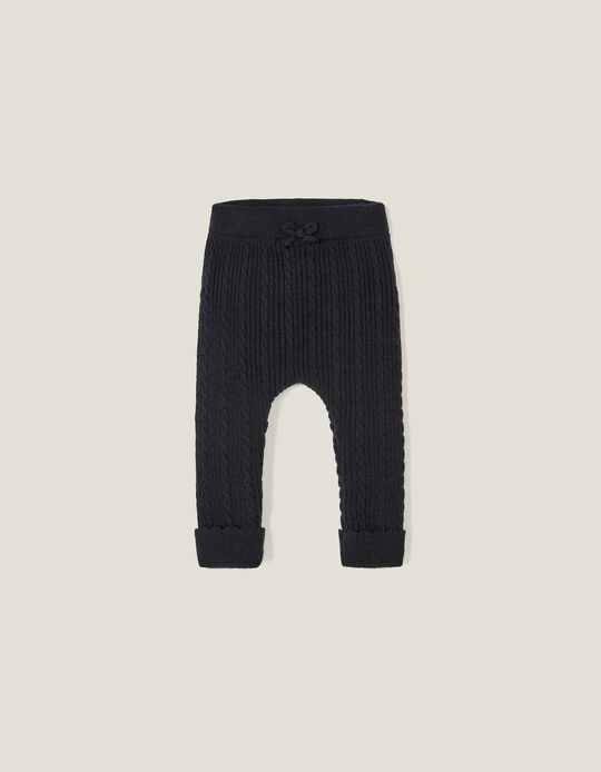 Knit Trousers for Newborn Girls, Dark Blue