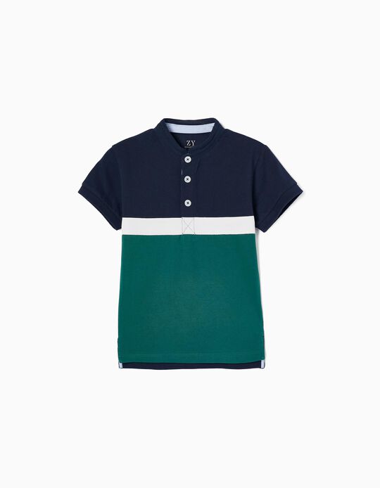Cotton Polo Shirt for Boys, Dark Blue/Dark Green