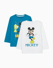 2 T-shirts de Manga Comprida em Algodão para Menino 'Mickey', Branco/Azul