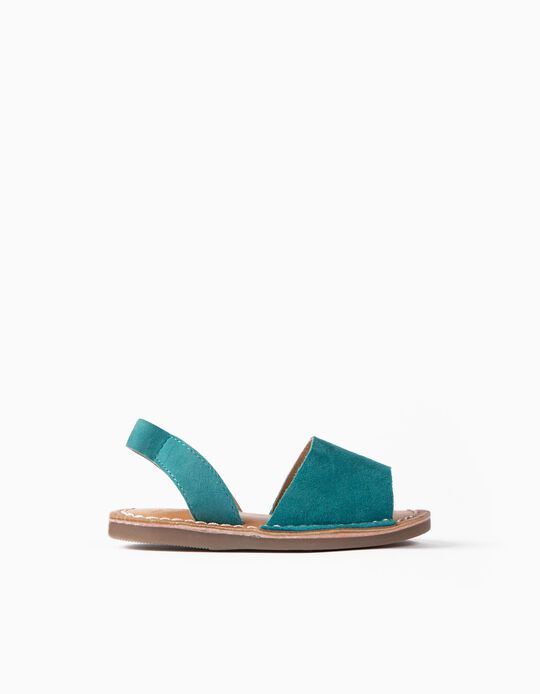 Leather Sandals for Baby Girls, Turquoise Blue