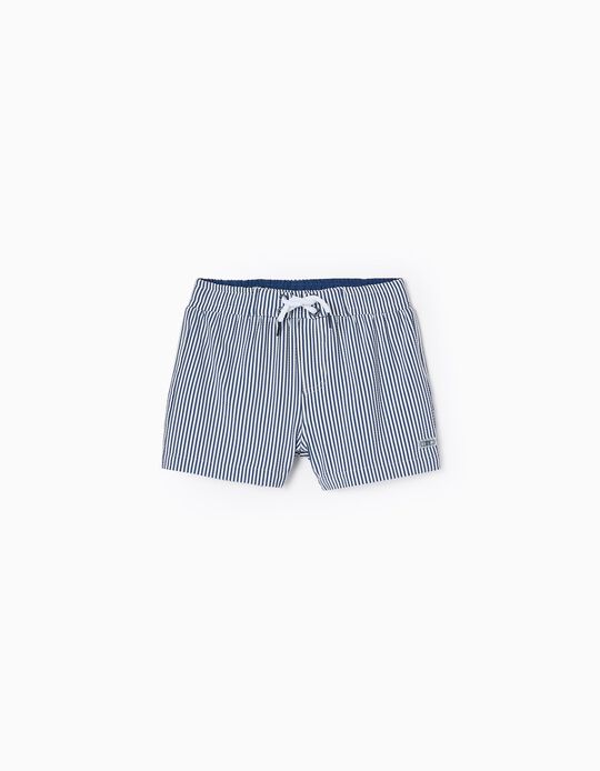 Striped Swim Shorts for Boys 'B&S', White/Blue
