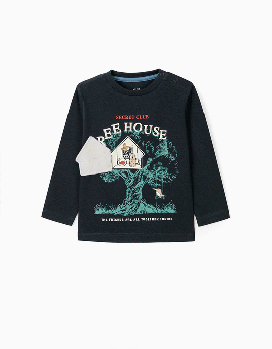 Long Sleeve Top for Baby Boys, 'Tree House', Blue