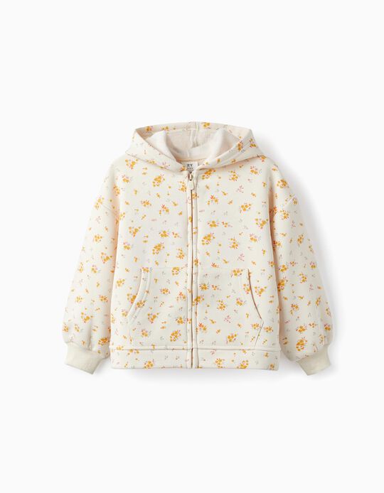 Cardigan with Zipper and Hood for Girls 'Floral', Beige