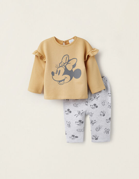 Cotton Tracksuit for Newborn Girls 'Minnie', Dark Yellow/Grey