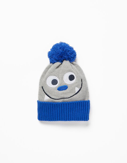 Knit Beanie for Baby Boys 'Monster', Grey/Blue 