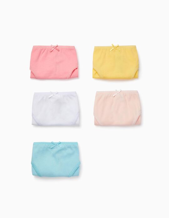5-Pack Plain Cotton Briefs for Girls, Multicoloured
