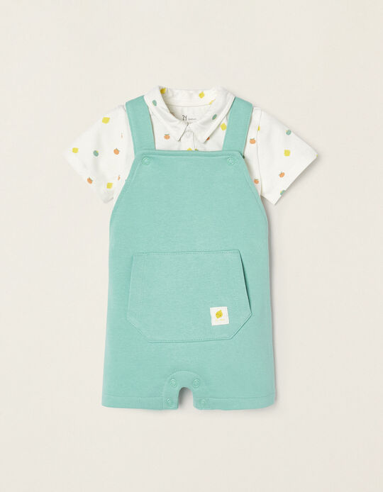 Bodysuit + Jumpsuit Set for Newborn Baby Boys 'Tutti Frutti', Green/White
