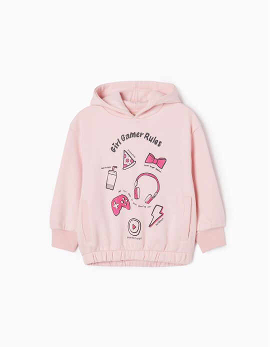 Hooded Sweatshirt in Cotton for Girls 'Girl Gamer', Pink