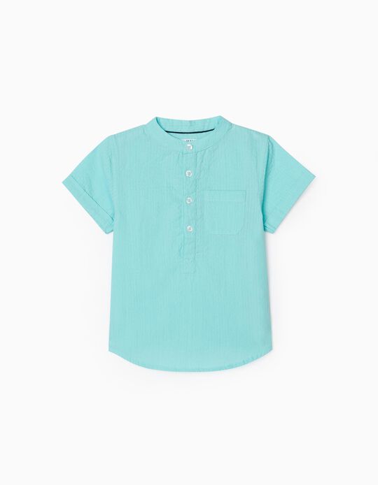 Textured Shirt for Baby Boys, Aqua Green
