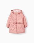 Rubber Parka with Ruffles and Hood for Baby Girls, Pink