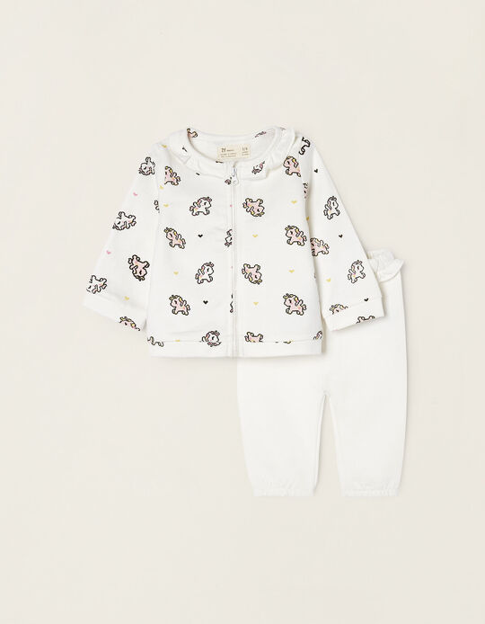 Jacket + Trousers Set for Newborn Baby Girls 'Unicorn', White