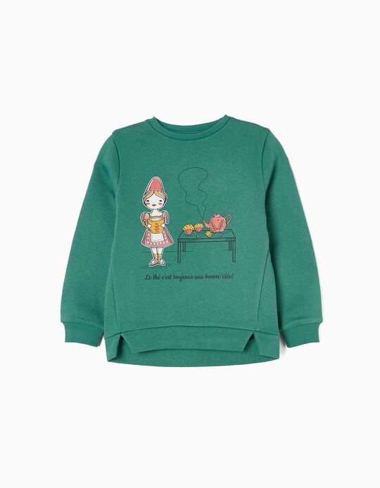 Cotton Fleece Sweatshirt for Girls 'Tea', Green