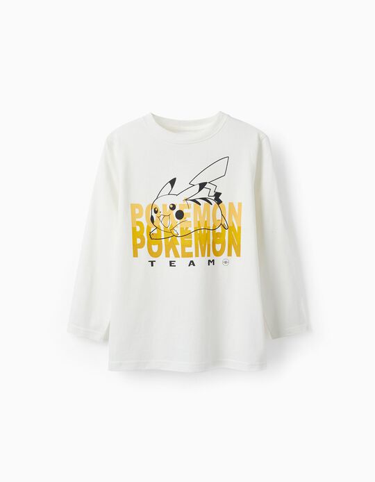 Comprar Online T-Shirt de Manga Comprida em Algodão para Menino 'Pokémon', Branco