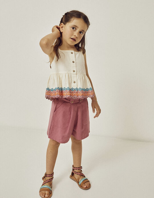 Strappy Top in Cotton and Linen for Girls, Beige
