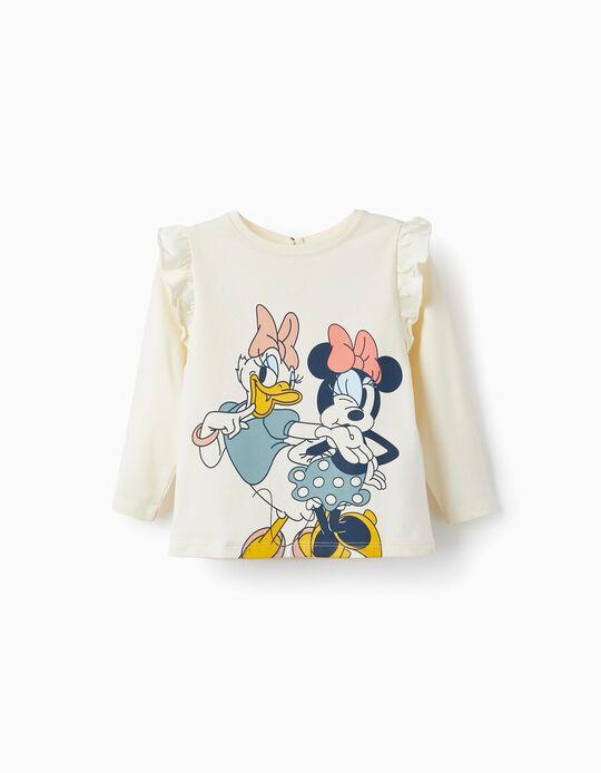 T-Shirt com Folhos para Bebé Menina 'Margarida & Minnie', Bege Claro