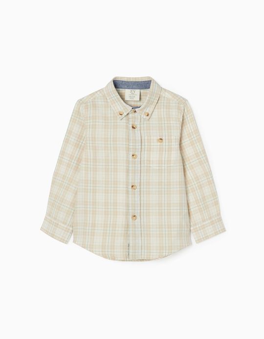 Cotton Plaid Shirt for Baby Boys, Beige