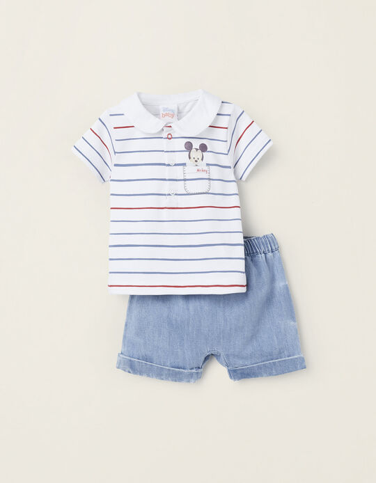 Camiseta + Pantalones cortos para Recién Nacido 'Mickey', Blanco/Rojo/Azul
