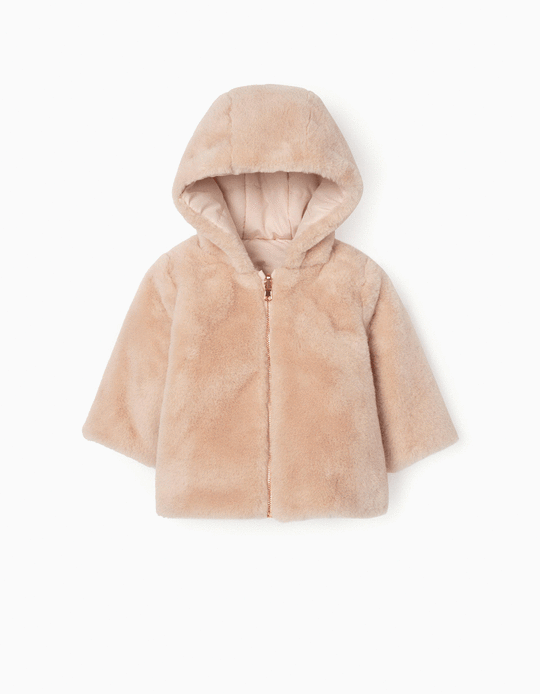 Reversible Jacket with Fur for Newborn Baby Girls, Light Pink