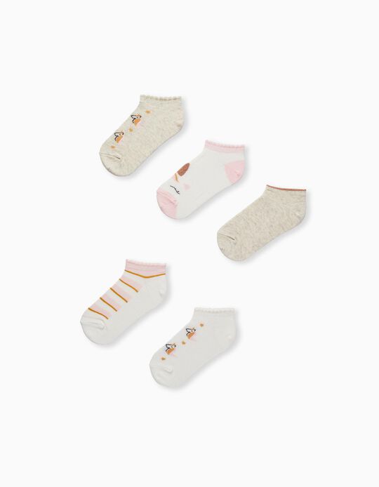 Pack of 5 Pairs of Ankle Socks for Girls 'Unicorn', Multicolour