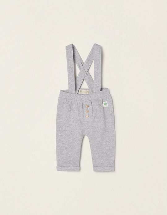 Cotton Ribbed Trousers with Straps for Newborn Baby Boys, Grey 