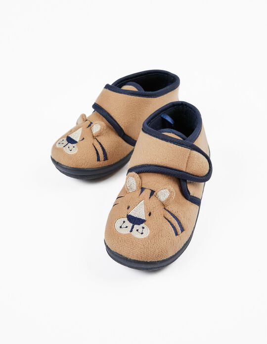 Zapatillas de Casa para Niño 'Tigre', Camel/Azul Oscuro