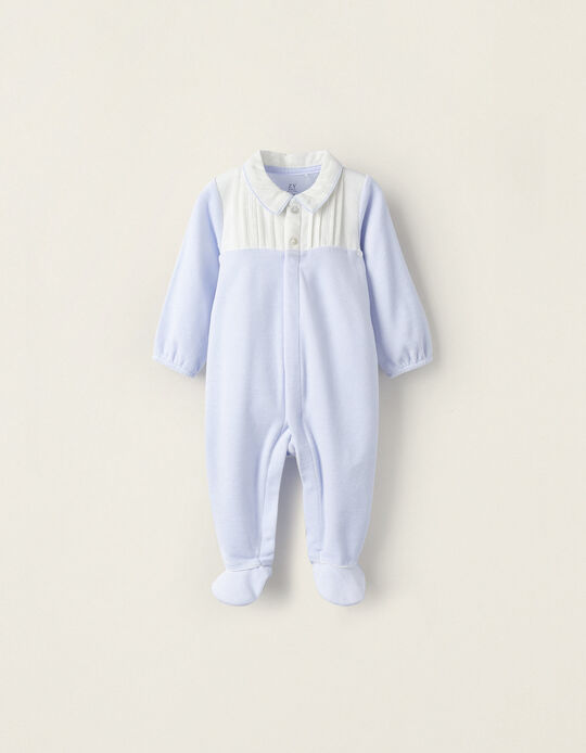 Comprar Online Babygrow de Veludo com Detalhe Plissado para Recém-Nascido, Azul