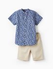 Short Sleeve Shirt + Midi Shorts for Boys, Lilac/Beige
