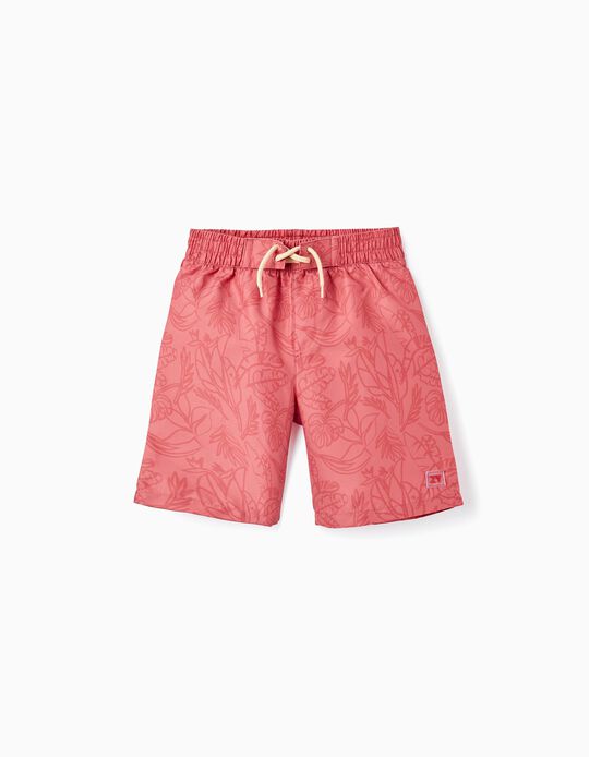 UPF 80 Swim Shorts with Pattern for Boys, Brick Red