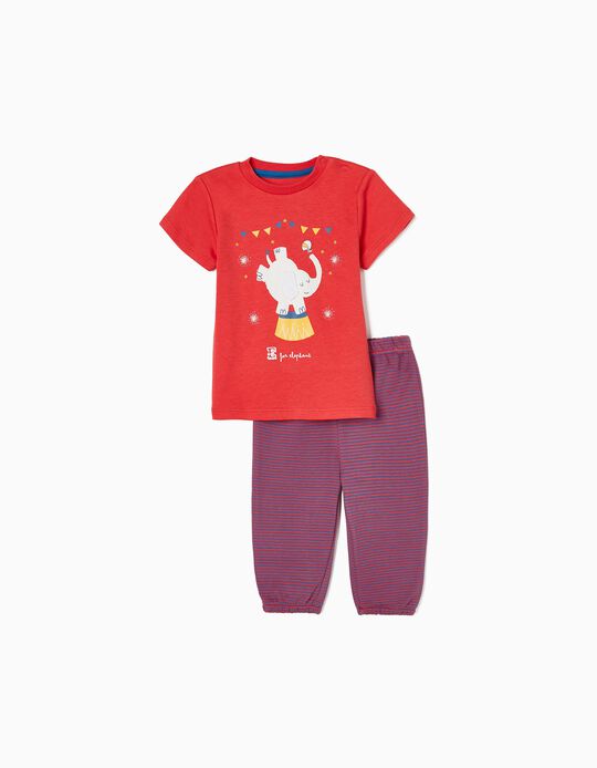 Pyjama en Coton Bébé Garçon 'Éléphant', Rouge/Bleu Foncé