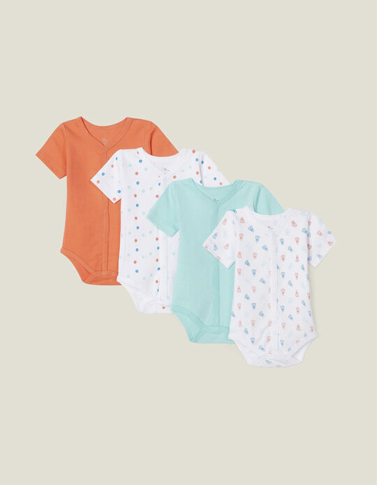 4 Short Sleeve Bodysuits for Babies 'Badminton', Multicoloured