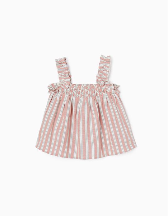 Striped Top for Girls, Pink/White