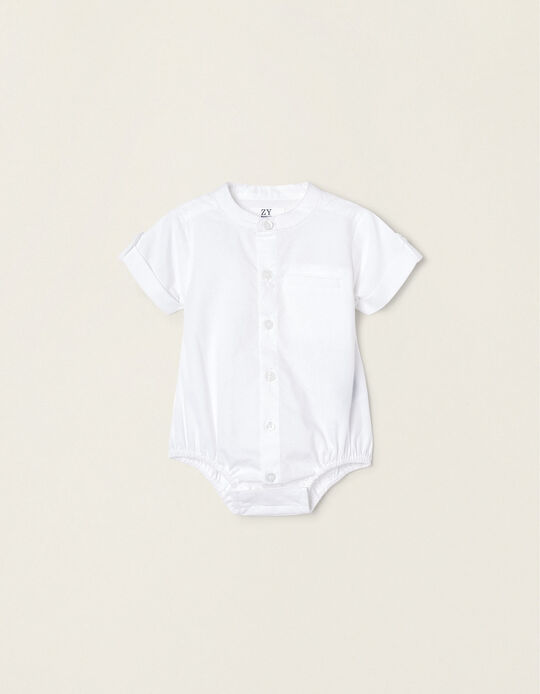 Cotton Blouse-Bodysuit for Newborns, White
